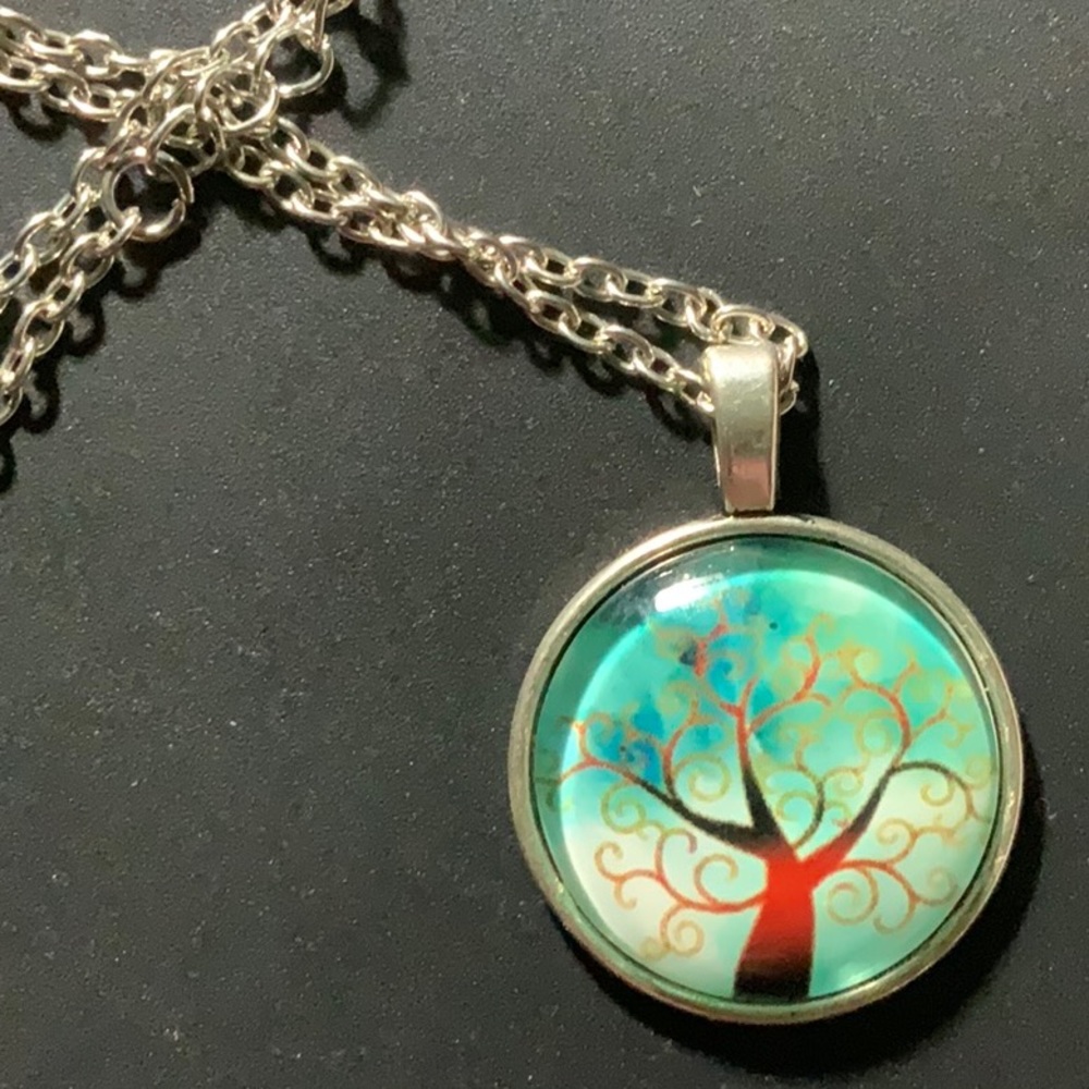 Silver Cabochon Necklace - Tree Of Life